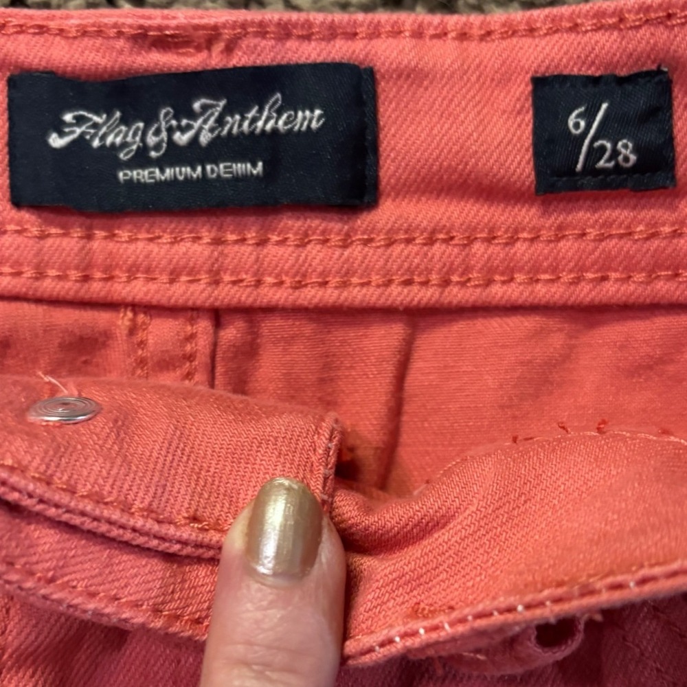 Flag &‎ Anthem Denim Shorts Cuffed Coral Pink Casual Everyday Size 6/28NWT - Picture 7 of 9